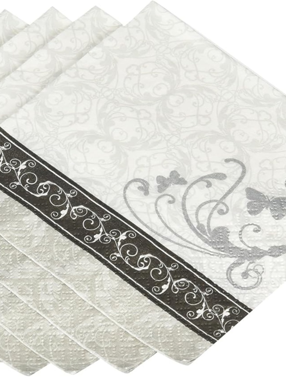 Victorian Wedding Beverage Napkins, Elegant Gray Cocktail Party Napkins (16ct)